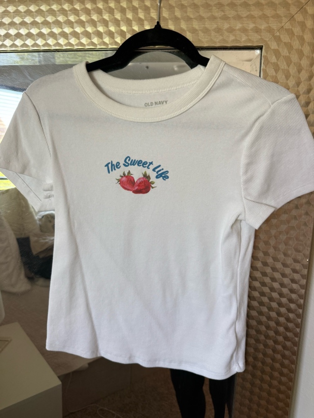 Old Navy White Ribbed Tee with Strawberry Graphic